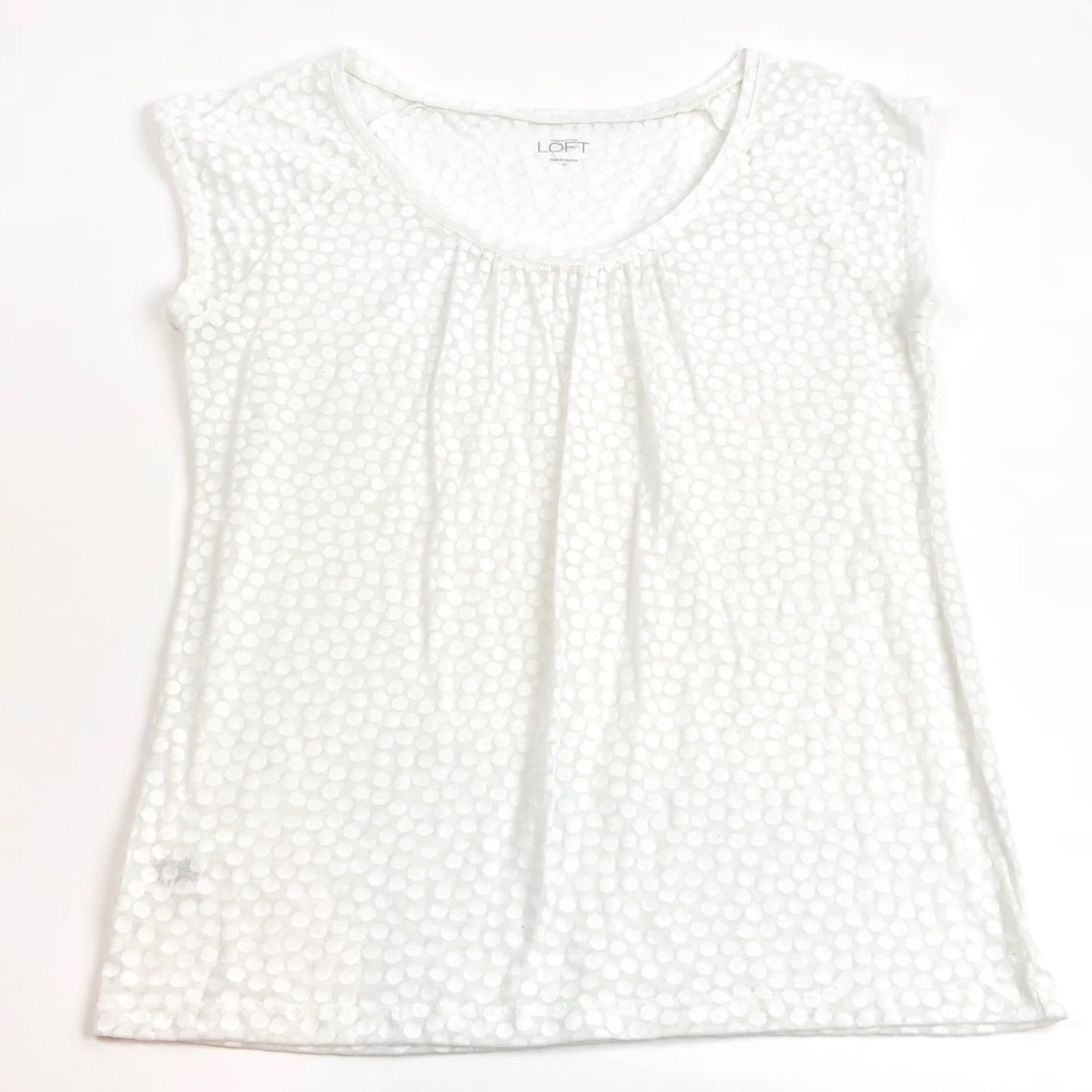 LOFT Women’s White Polk Dot Sheer Top Size Medium